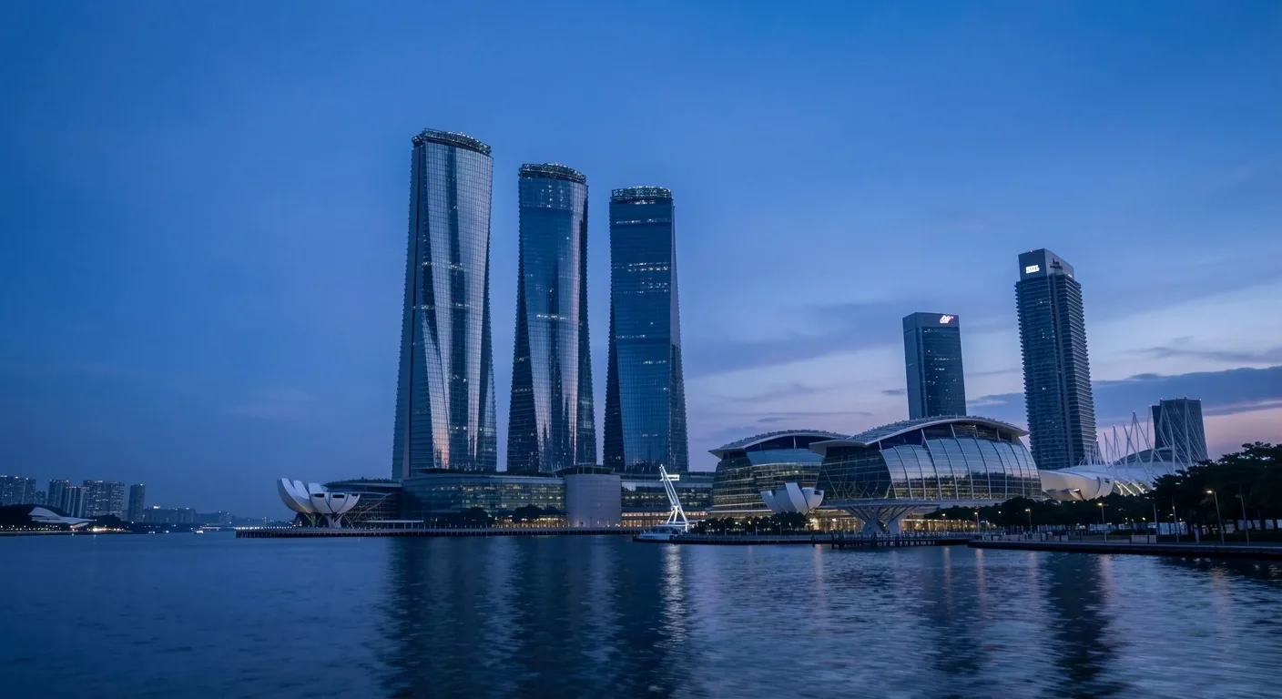 Marina Bay Financial Centre at dusk